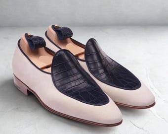 Handmade Suede & Croc Leather Loafers By ZeeStore313