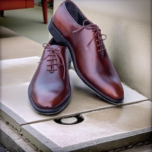 Men’s Handmade Brown Leather Oxford Shoes – Classic Plain Toe Dress Shoes for Formal & Business Wear