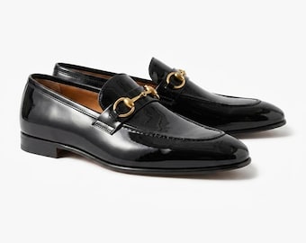 Black Patent Loafers, Men's Leather Dress Shoes, Horsebit Loafers, Formal Wedding Shoes, Handmade Custom Footwear