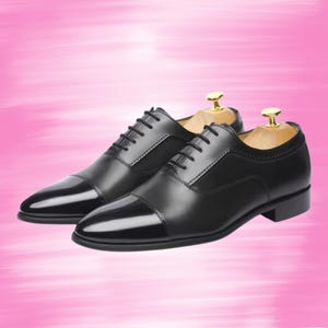 Handmade Black Leather Oxford Shoes: Cap Toe Formal Dress Shoes