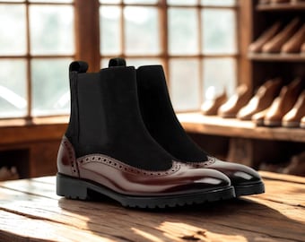 Handmade Leather Chelsea Boots: Men's Brogue Ankle Boots