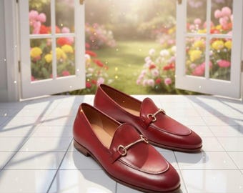 Men's Handmade Burgundy Leather Horsebit Loafers | Slip-On Dress Shoes