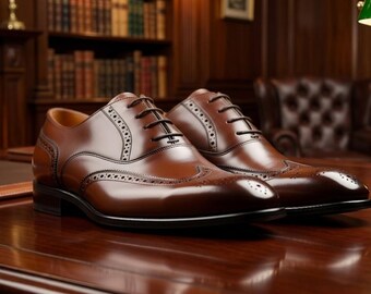 Handgefertigte Braune Leder Wingtip Oxford Schuhe, Klassische Brogue Kleid Formelle Schuhe