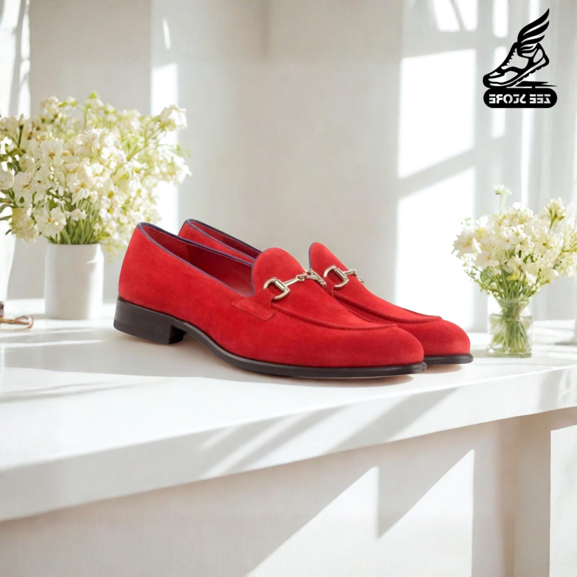 Men\'s Red Loafers Suede Leather Imported Wedding Party Dress Shoes Mens Suede Driving Shoes | Fast Shipping | Just Men main image 2