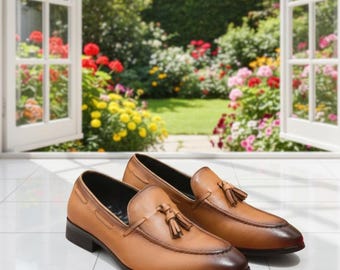 Bruine leren loafers met kwastjes voor heren – handgemaakte klassieke instappers