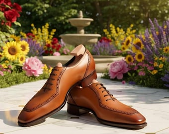 Handmade Green Suede & Brown Leather Oxford Shoes – Wingtip Brogues for Men