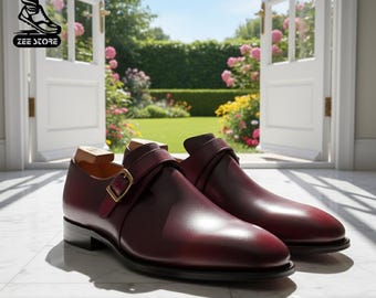 Chaussures à brides articulées faites main en cuir bordeaux – Chaussures habillées homme