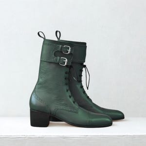 Men&#39;s Green Leather Victorian Boots: Lace-Up Steampunk Ankle Boots