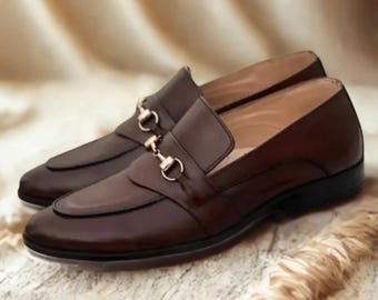 Brown Leather Horsebit Loafers: Men's Classic Slip-On Dress Shoes