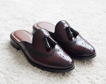Mocasines de cuero hechos a mano con borlas / Zapatos de vestir sin cordones / Calzado casual y formal marrón para hombre