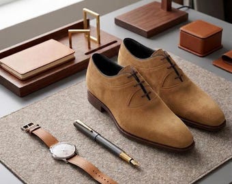 Scarpe Derby da uomo in camoscio color cuoio, scarpe eleganti stringate in camoscio fatte a mano, scarpe formali da matrimonio personalizzate per uomo
