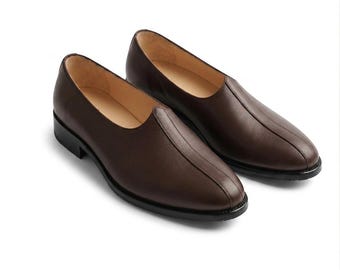 Brown Leather Loafers, Handmade Slip On Dress Shoes, Men’s Leather Shoes