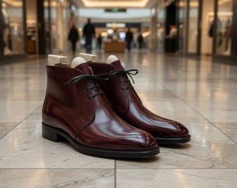 Handcrafted Burgundy Leather Chukka Boots, Men's Dress Ankle Footwear