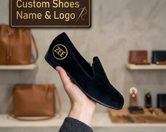Custom Logo Loafers, Personalized Men’s Shoes, Custom Name Shoes, Handmade Leather Loafers