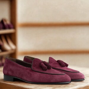 Handmade Burgundy Suede Tassel Loafers: Men's Luxury Slip-Ons /by ZeeStore313 image 3