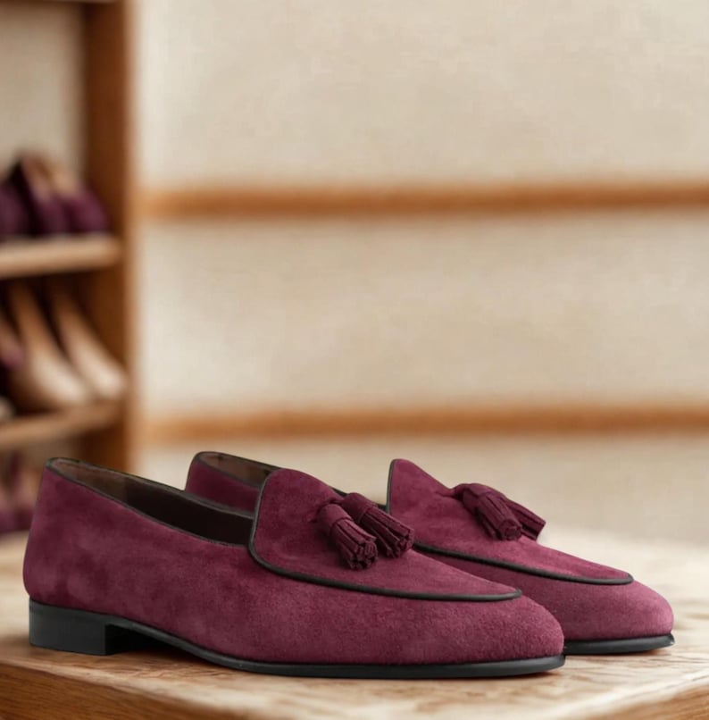 Handmade Burgundy Suede Tassel Loafers: Men's Luxury Slip-Ons /by ZeeStore313 image 3