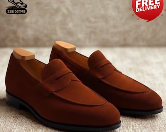 Mocassini da uomo in camoscio marrone – Scarpe eleganti slip-on in stile italiano (consegna gratuita)