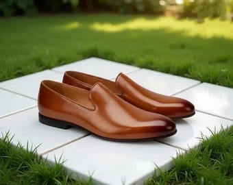 Handmade Brown Leather Loafers for Men | Luxury Slip-On Dress Shoes | Formal Minimalist Shoes | Custom Made Leather Footwear