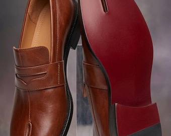 Brown Leather Loafers, Handmade Men's Dress Shoes, Penny Loafers, Formal Wedding Shoes, Custom Leather Footwear