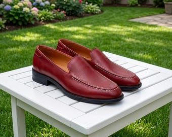Handmade Burgundy Leather Loafers for Men | Slip On Dress Shoes | Classic Moc Toe Loafers | Custom Leather Shoes | Wedding Shoes