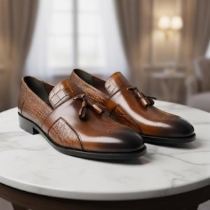Handcrafted Crocodile Pattern Leather Loafers: Italian Style Tassel Dress Shoes