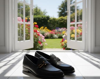 Men's Black Leather Loafers with Gold Horsebit: Handmade Italian Style
