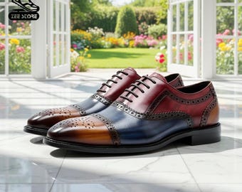 Scarpe Oxford di lusso in pelle fatte a mano – Scarpe eleganti multicolore per uomo – Calzature formali e da sposa