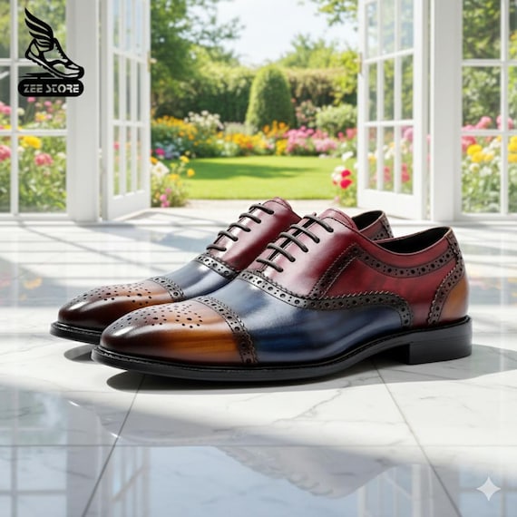 Luxury Handmade Leather Oxford Shoes - Multi-Tone Dress Shoes for Men - Formal & Wedding Footwear