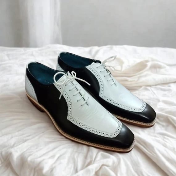 Classic Two-Tone Black and White Men\'s Dress Oxfords Holmes Black & White Bicolor Oxford Shoe Black & White main image 3