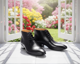 Men’s Handmade Black and Brown Leather Ankle Boots | Classic Dress Chukka Boots | Zeestore313