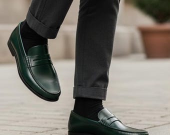 Handmade Black Leather Penny Loafers – Men's Slip On Dress Shoes