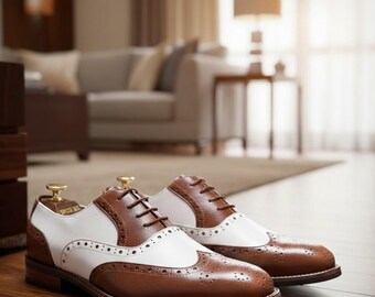 Handmade Two-Tone Leather Oxford Shoes – Wingtip Brogues