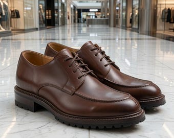 Men's Brown Leather Derby Shoes | Classic Lace-Up Oxford Lug Sole Footwear