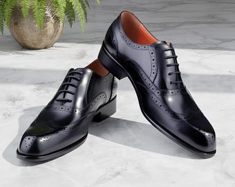 Handcrafted Black Brogue Shoes - Men's Formal Wingtip Leather Oxfords