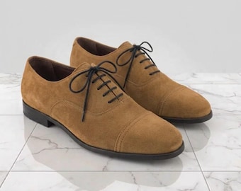 Men's Brown Oxford Dress Shoes | Suede Look Lace Up Formal Shoes | Classic Business Wedding Shoes | Comfortable Men's Footwear