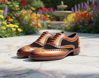 Handmade Two-Tone Leather & Suede Oxford Brogues: Wingtip Dress Shoes