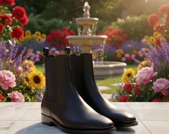 Handmade Black Leather Chelsea Boots for Men Classic Ankle High Dress Boots