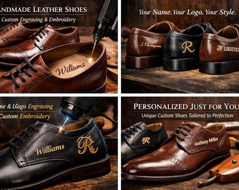 Men's Handmade Leather Dress Shoes – Custom Name, Laser Logo Engraving, Embroidery