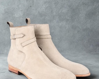 Handmade Suede Jodhpur Boots: Minimalist Buckle Ankle Boots