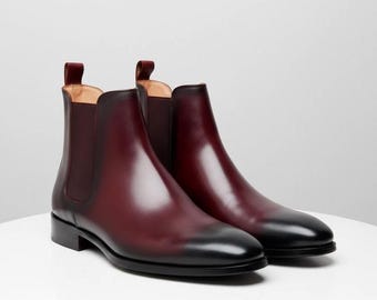 Handcrafted Maroon Leather Chelsea Boots: Men's Formal Ankle Shoes