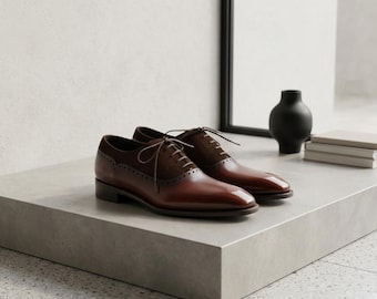 Men's Two-Tone Leather Oxford Shoes, Brown Leather & Suede Spectator Shoes, Handcrafted Dress Shoes, Premium Brogue Oxfords