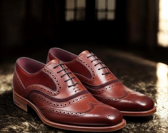 Chaussures richelieu en cuir bordeaux faites main - Chaussures habillées richelieu