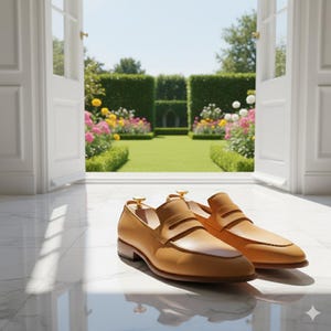 Handgjorda Penny Loafers i brunt läder: Klassiska herrskor i italiensk stil
