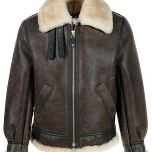 Black Real 100% Sheepskin Shearling Leather Bomber B3 Pilot Coat – Men’s Sizes XS-8XL, Made In Turkey