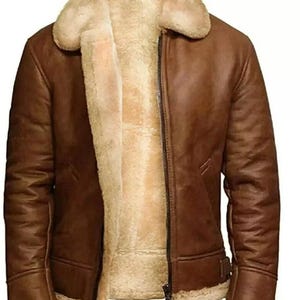 Men’s Shearling Leather Jacket – Vintage Aviator Bomber Coat with Warm Sheepskin Lining