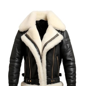 Men&#39;s B3 Shearling Aviator Jacket: Genuine Sheepskin Leather Bomber
