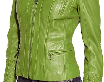 Ausgestattet Leder Bikerjacke: Gestepptes Detail, Stehkragen
