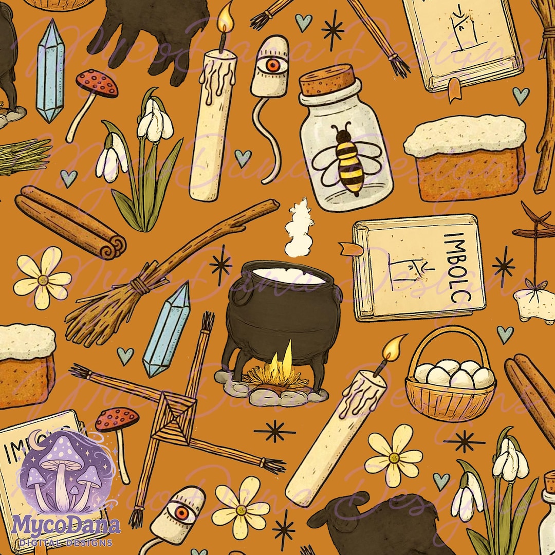 Imbolc Seamless Pattern | Pagan Winter Witch Clipart | Candlemas Sabbat ...