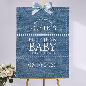 Stylish Blue Jean Baby Shower Welcome Sign | Denim Theme Baby Shower Poster | Rustic Western Boy Shower Sign | Editable Party Decoration