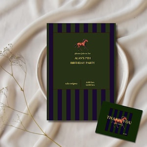 Editable Children's Birthday Invitation with a Horse, Equestrian Themed Party for Boys, Boy's Birthday Invitation, Horse thank you card